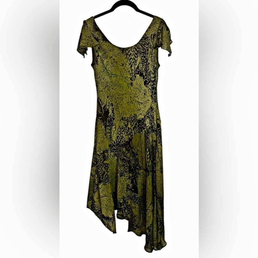 Amanda Lane Green and Black Sleeveless Midi Dress Asymmetrical Small
